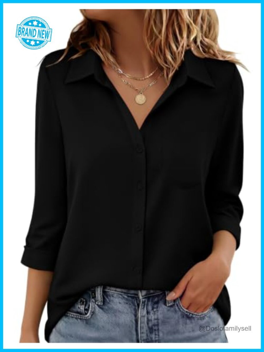 Women's Long Sleeve Button Down Blouse Roll Tab Sleeve Work Shirt